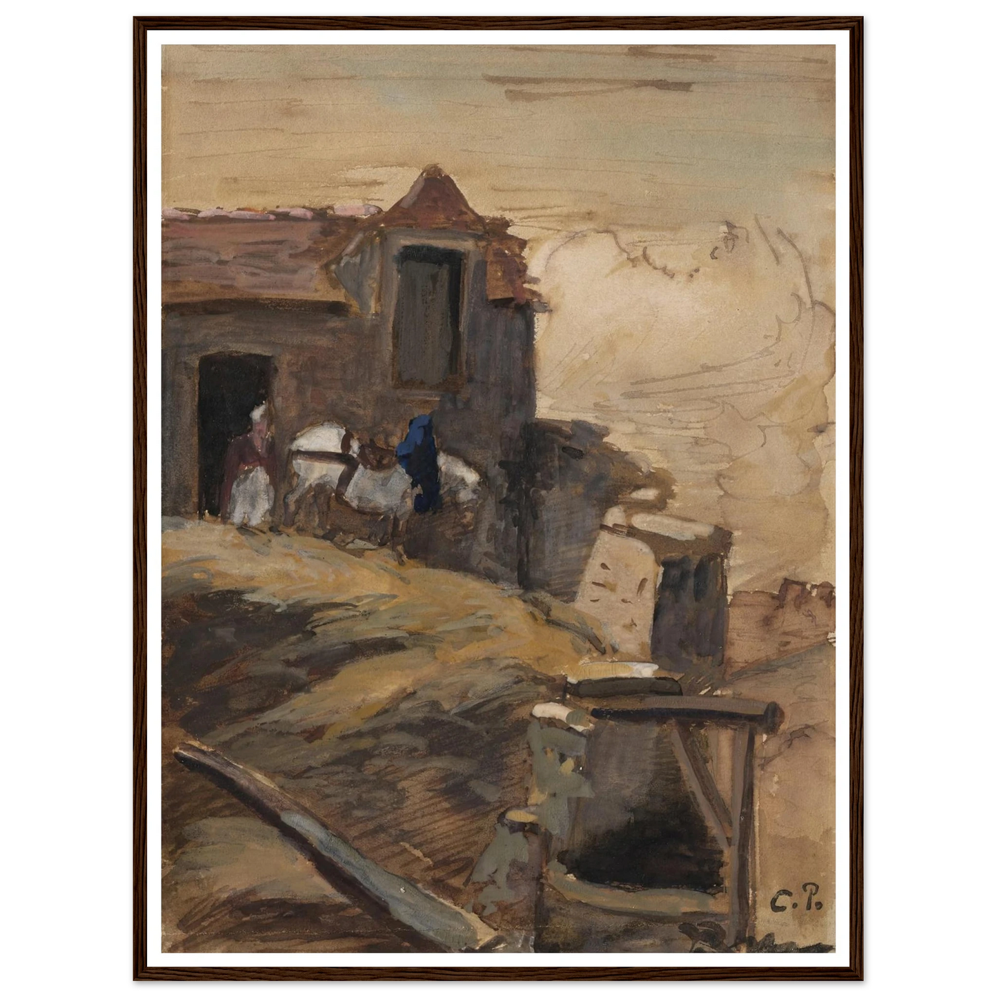 Cheval blanc devant une ferme (circa 1861-64) Art Print | Camille Pissarro-Quipham Collections