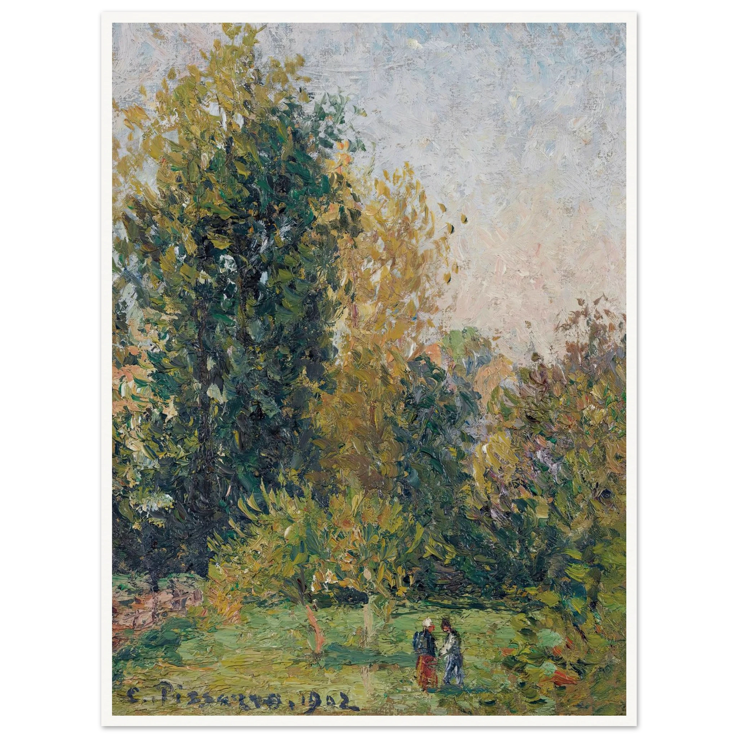 Paysage Avec Deux Personnages, Éragny, Automne (1902) Art Print | Camille Pissarro-Quipham Collections