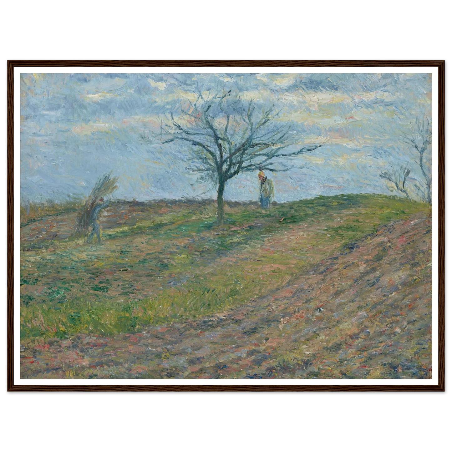 Terre labourée en hiver, avec un homme portant un fagot (1877) Art Print | Camille Pissarro-Quipham Collections