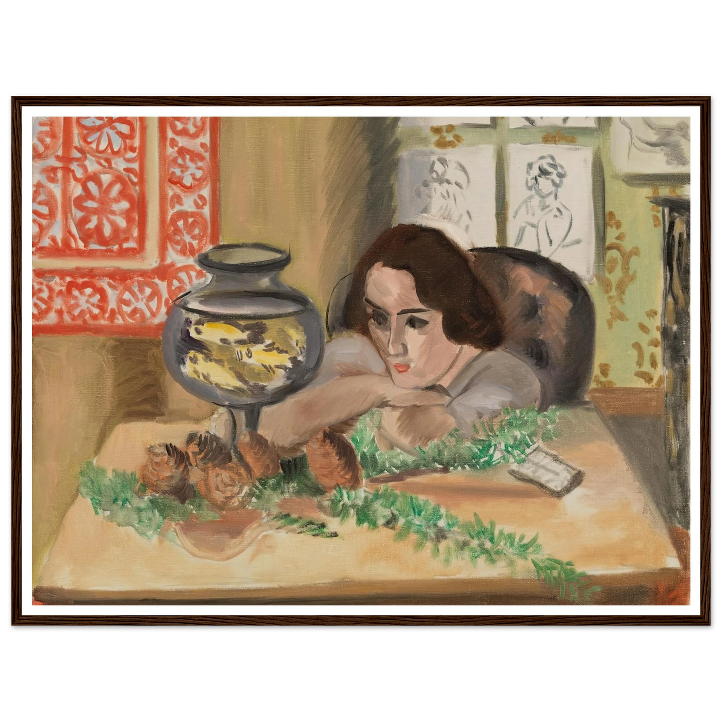 Young Woman before an Aquarium (Jeune fille devant un aquarium) (1921-1922) Art Print | Henri Matisse-Quipham Collections