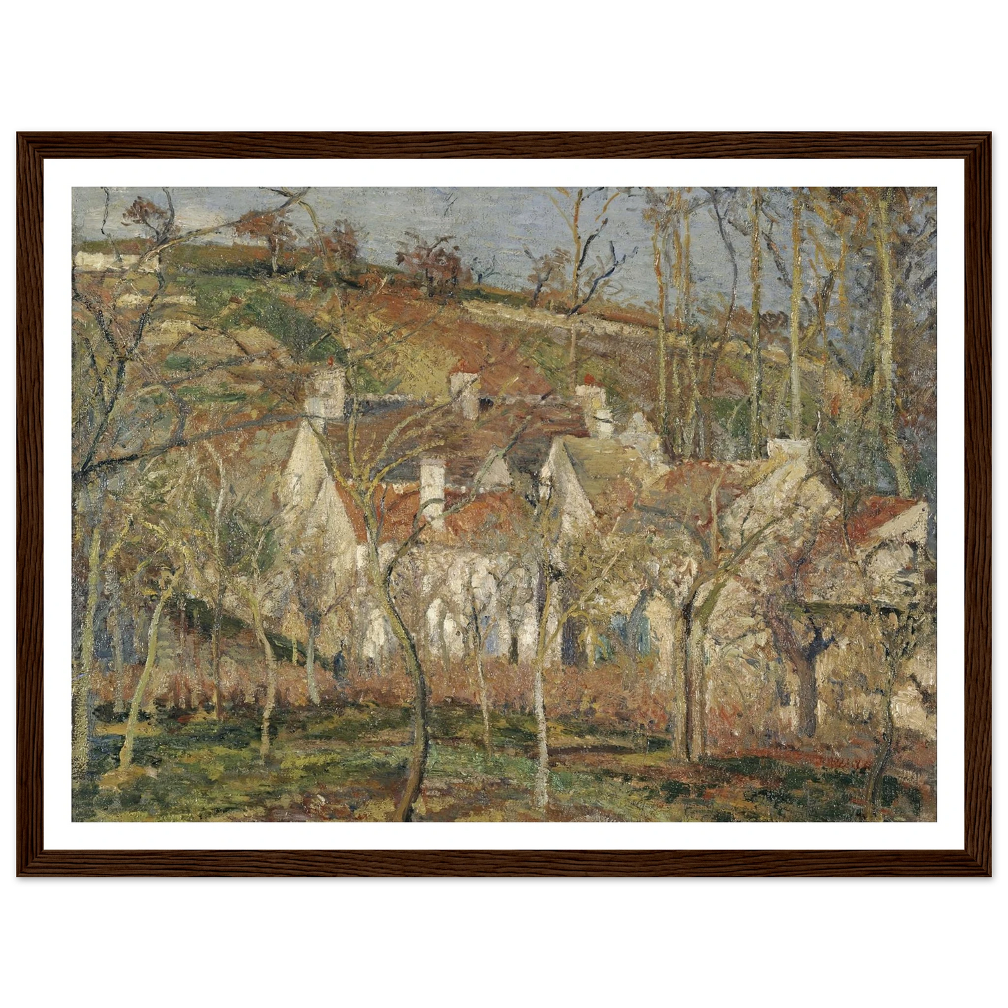 Red roofs, corner of a village, winter Art Print | Camille Pissarro-Quipham Collections