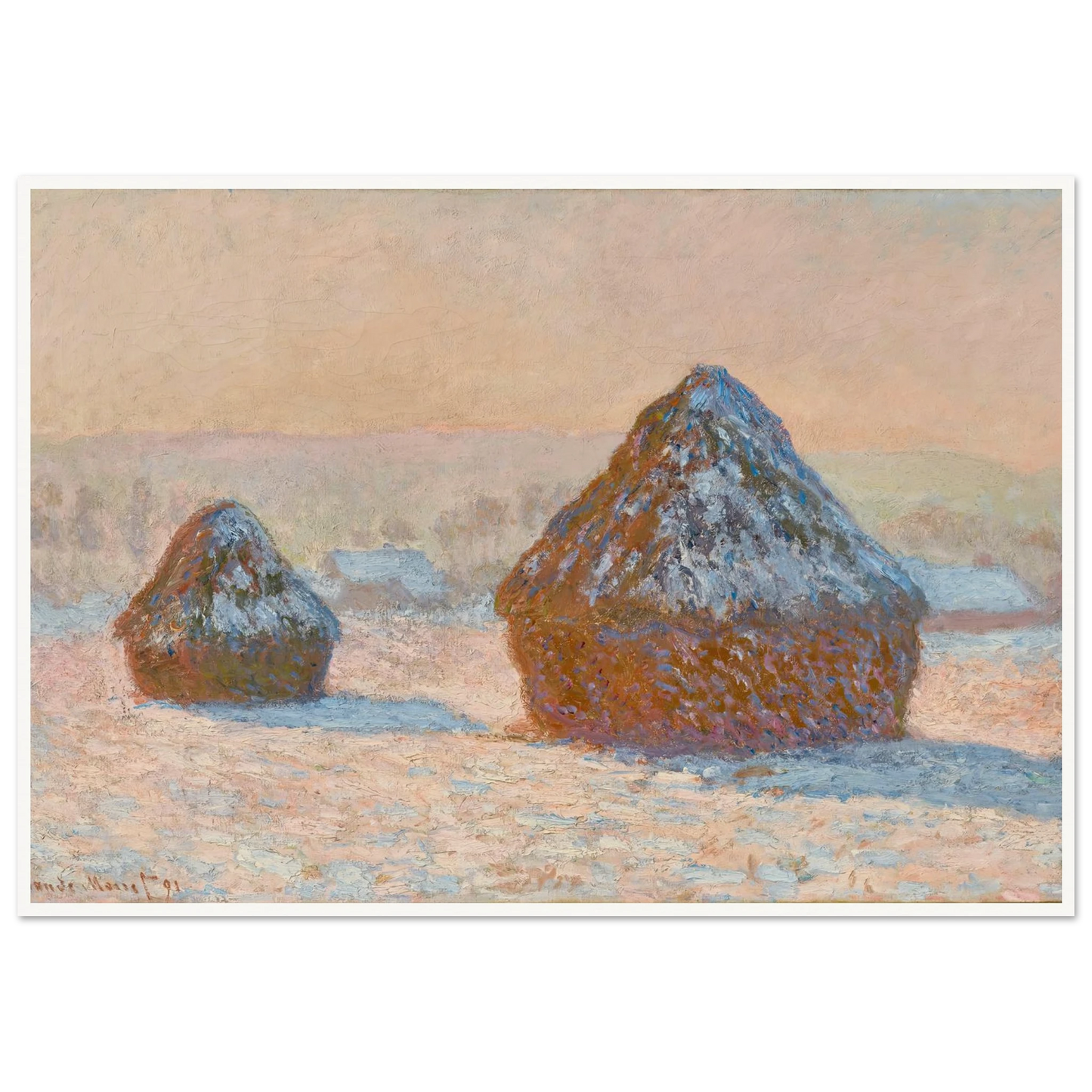 Wheatstacks, Snow Effect, Morning (1891) Art Print | Claude Monet-Quipham Collections
