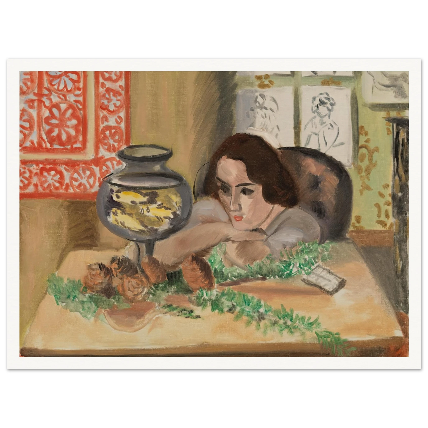 Young Woman before an Aquarium (Jeune fille devant un aquarium) (1921-1922) Art Print | Henri Matisse-Quipham Collections