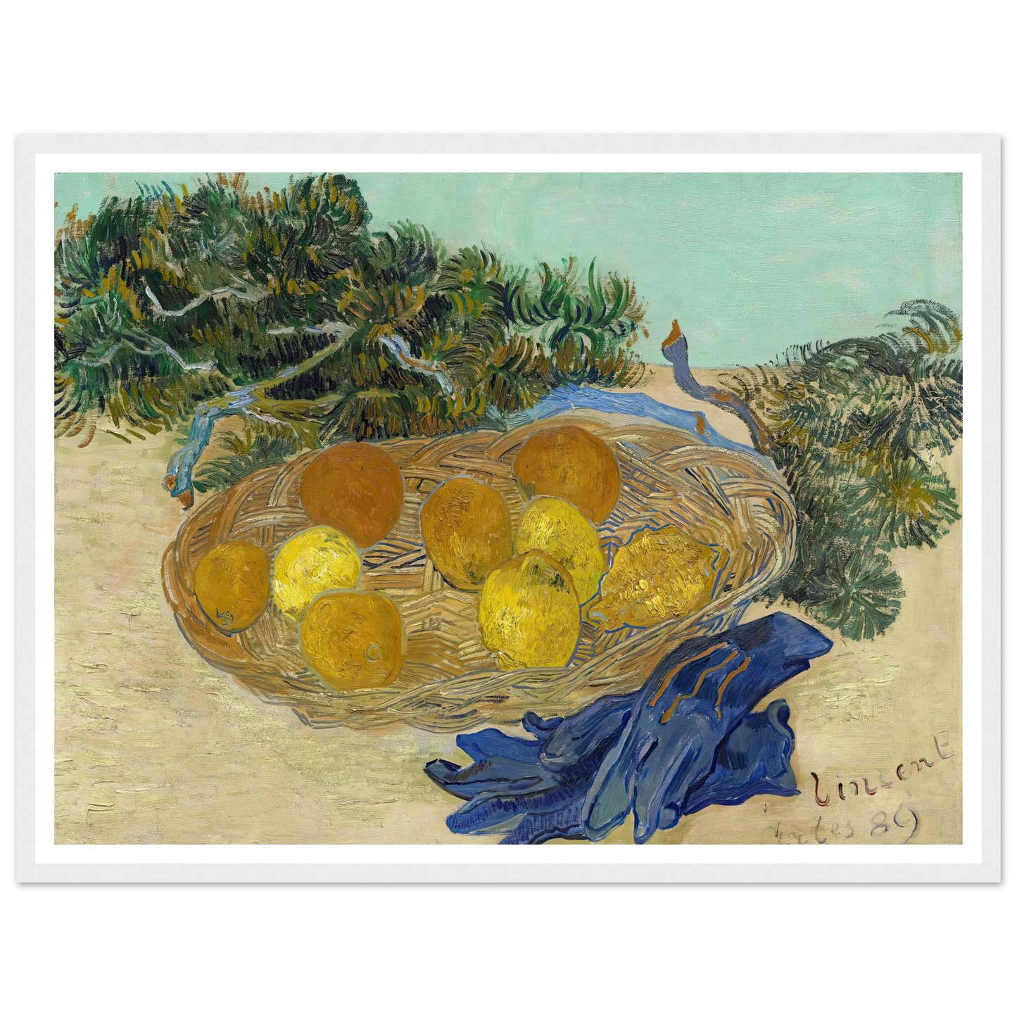 Still Life of Oranges and Lemons with Blue Gloves (1889) Art Print | Vincent van Gogh-Quipham Collections
