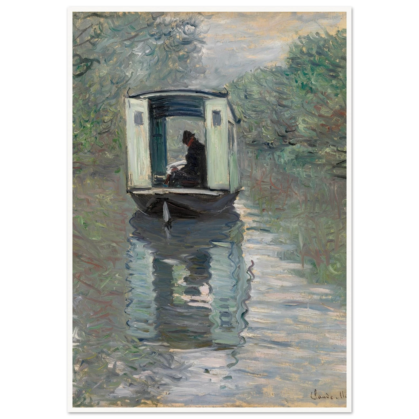 The Studio Boat (Le Bateau-atelier) (1876) Art Print | Claude Monet-Quipham Collections