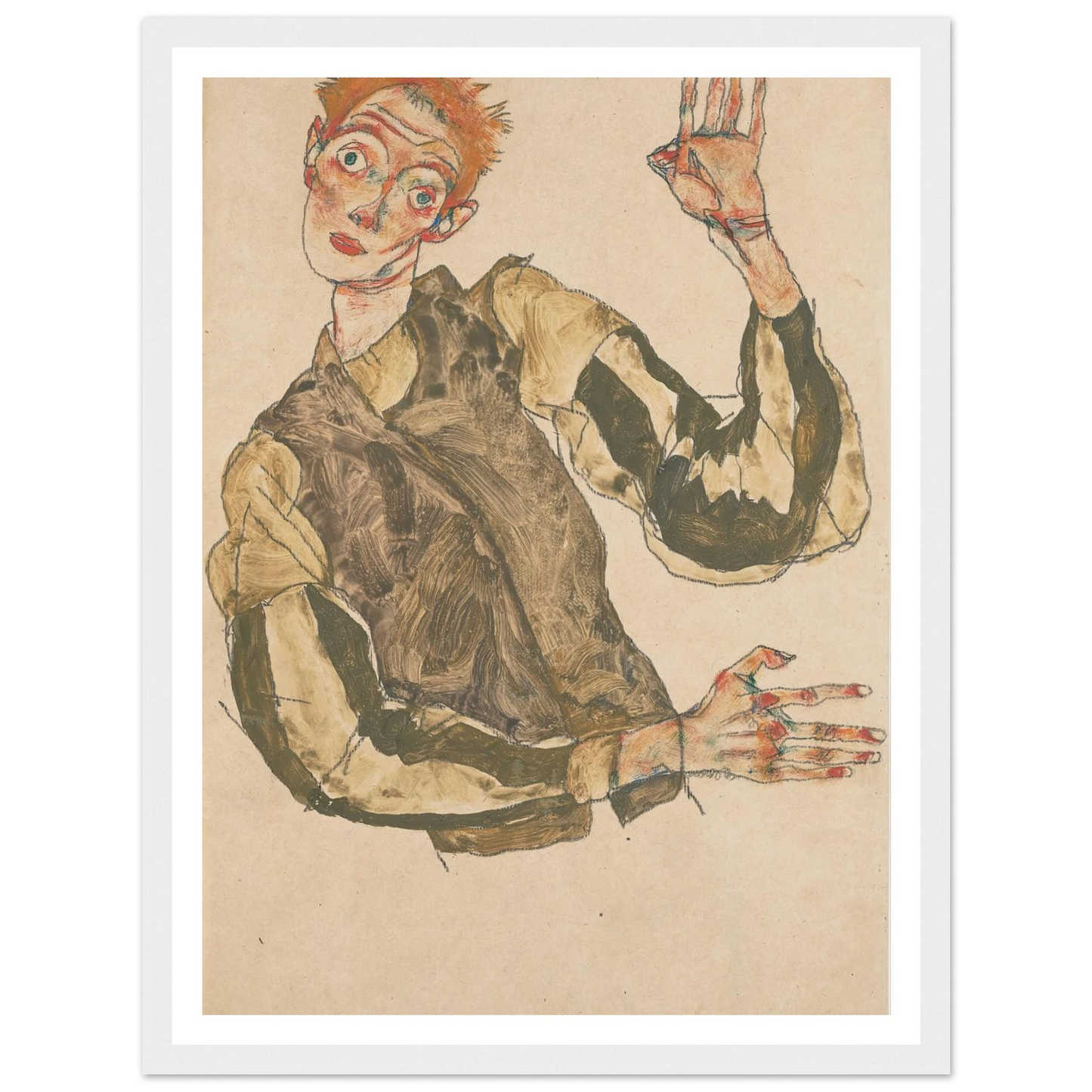 Self-Portrait with Striped Sleeves (1915) Art Print | Egon Schiele-Quipham Collections