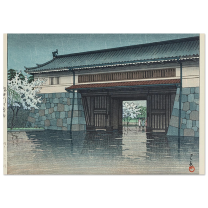 Sakuradamon no harusame (Spring rain at Sakurada Gate) (1952) Art Print | Kawase Hasui-Quipham Collections