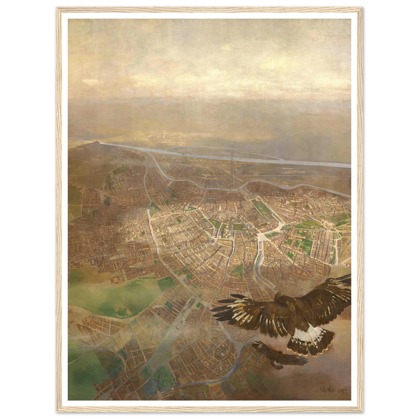 Blick auf Wien aus der Ballonhöhe von 3000m über der Schönbrunner Gloriette (1898) Art Print | Carl Moll-Quipham Collections