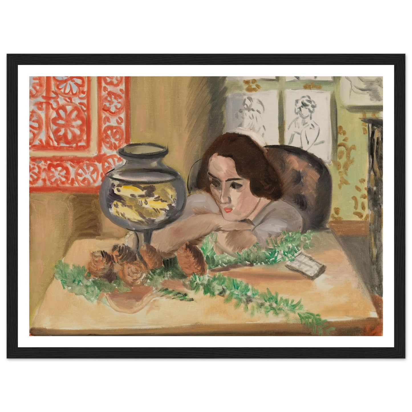 Young Woman before an Aquarium (Jeune fille devant un aquarium) (1921-1922) Art Print | Henri Matisse-Quipham Collections
