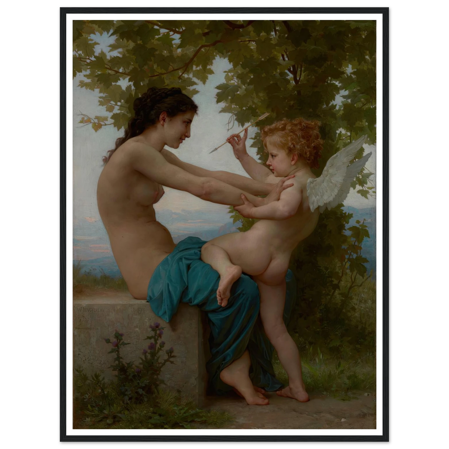 A Young Girl Defending Herself against Eros (about 1880) Art Print | William Bouguereau-Quipham Collections