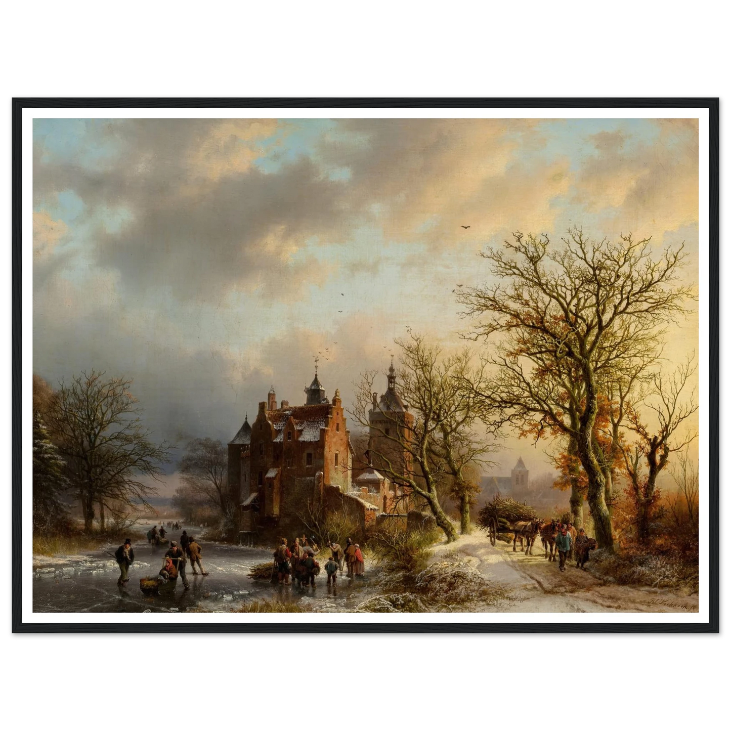 Winter landscape with wood gatherers and skaters (1854) Art Print | Barend Cornelis Koekkoek-Quipham Collections