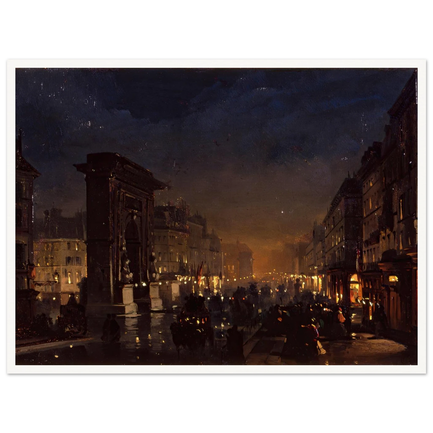 Boulevard et Porte Saint Denis, Olio su Cartoncino Intelato (1855) Art Print | Ippolito Caffi-Quipham Collections
