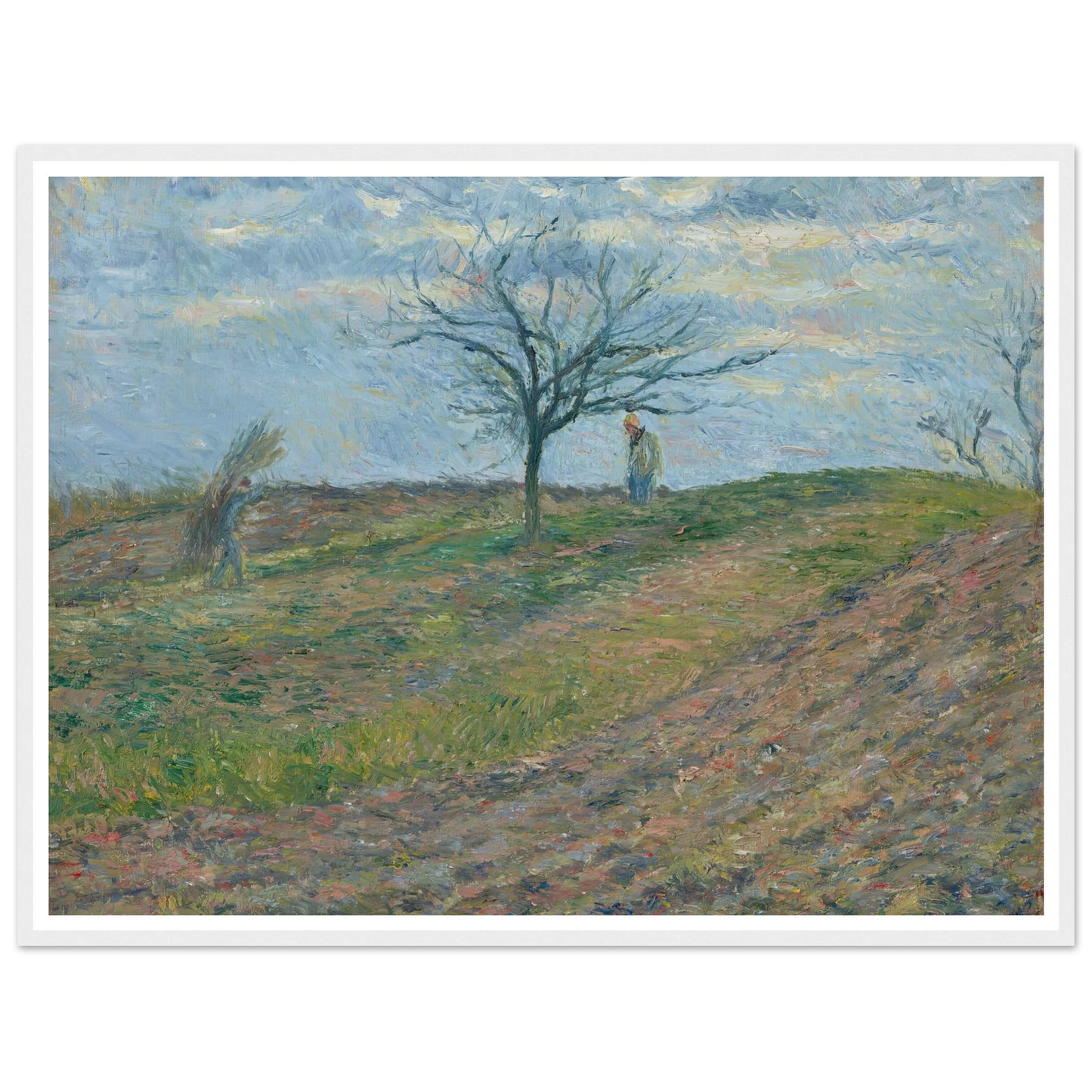 Terre labourée en hiver, avec un homme portant un fagot (1877) Art Print | Camille Pissarro-Quipham Collections