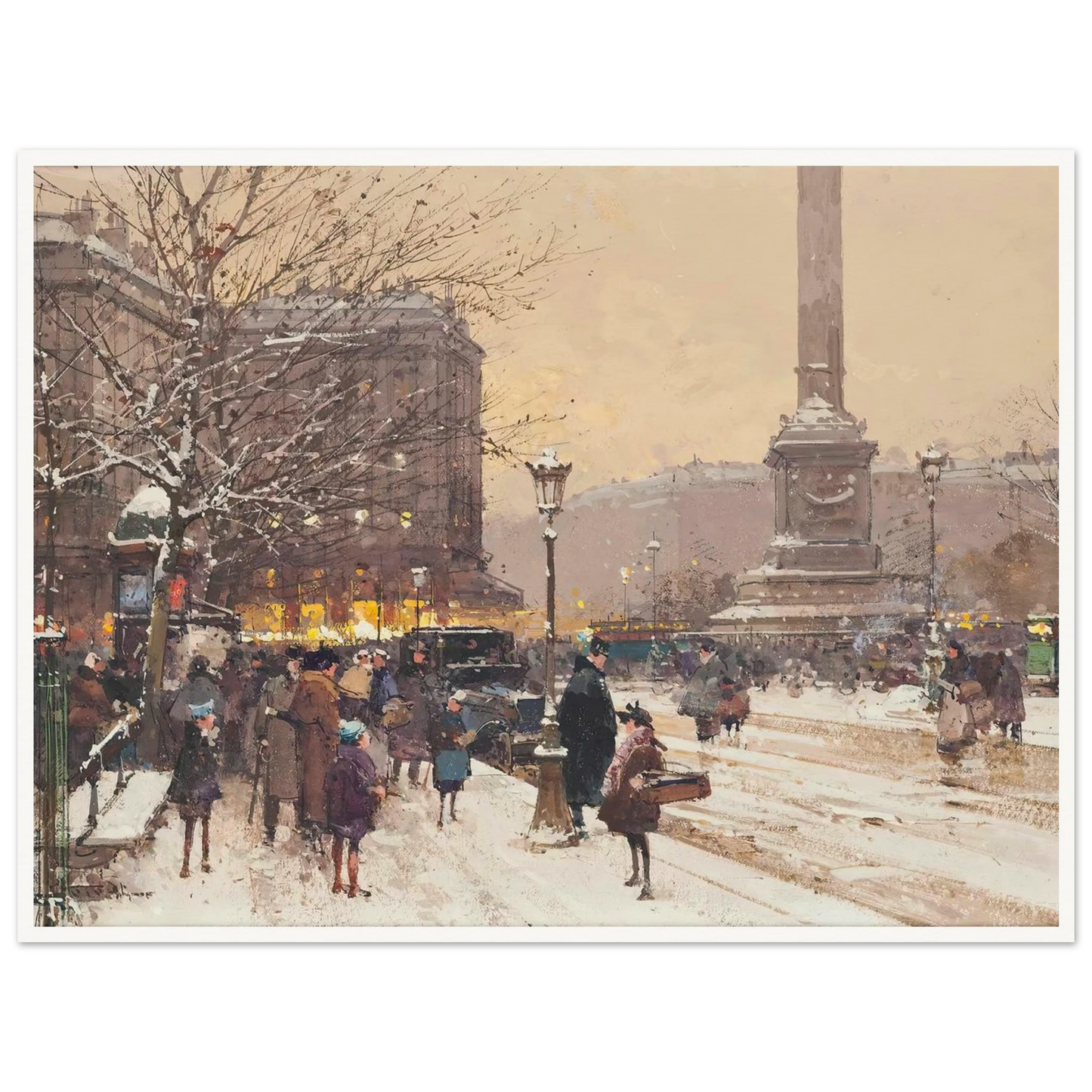 Figures in the snow, the Place de Concorde, Paris Art Print | Eugene Galien Laloue-Quipham Collections