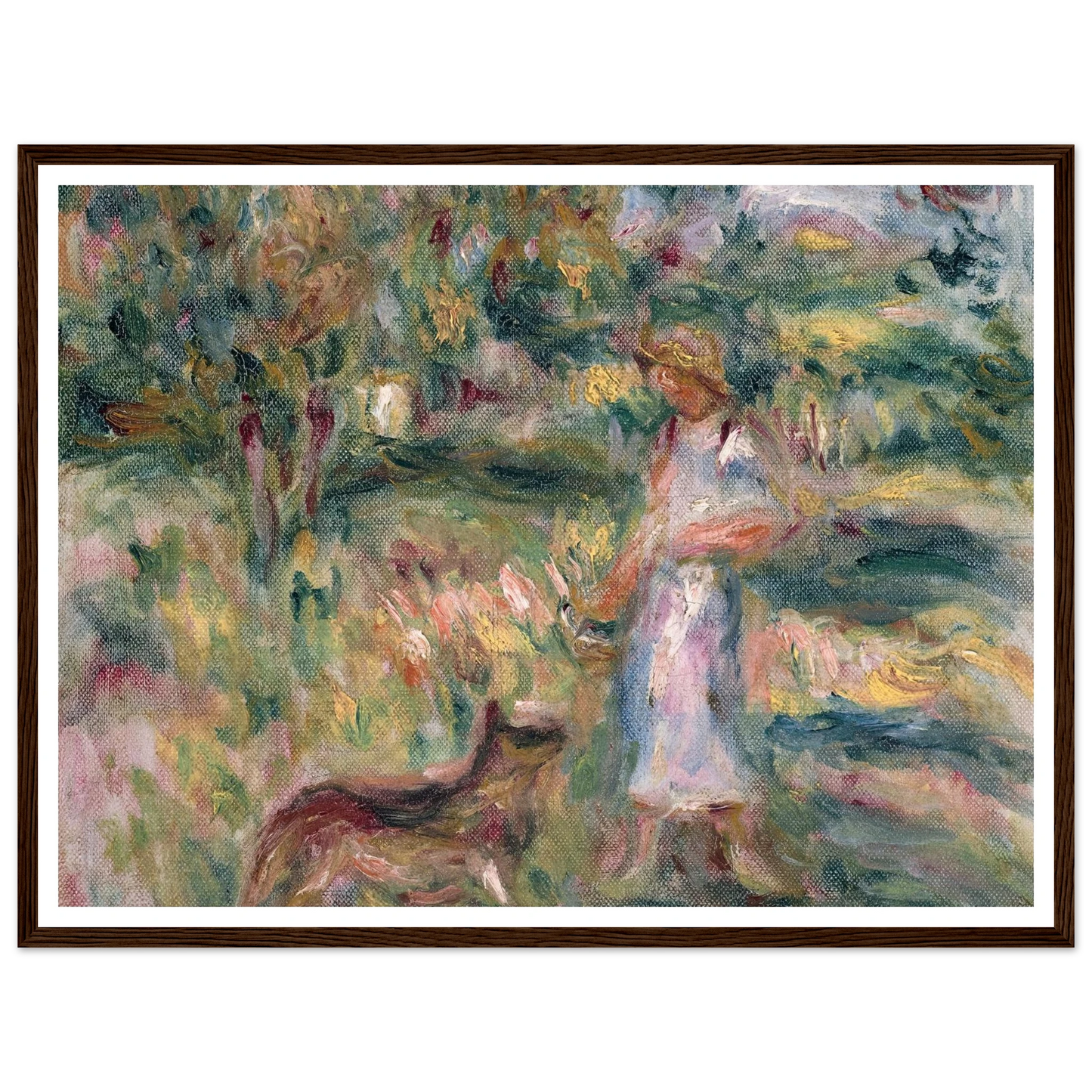 Paysage avec femme en bleu et Zaza à Cagnes (1919) Art Print | Pierre Auguste Renoir-Quipham Collections