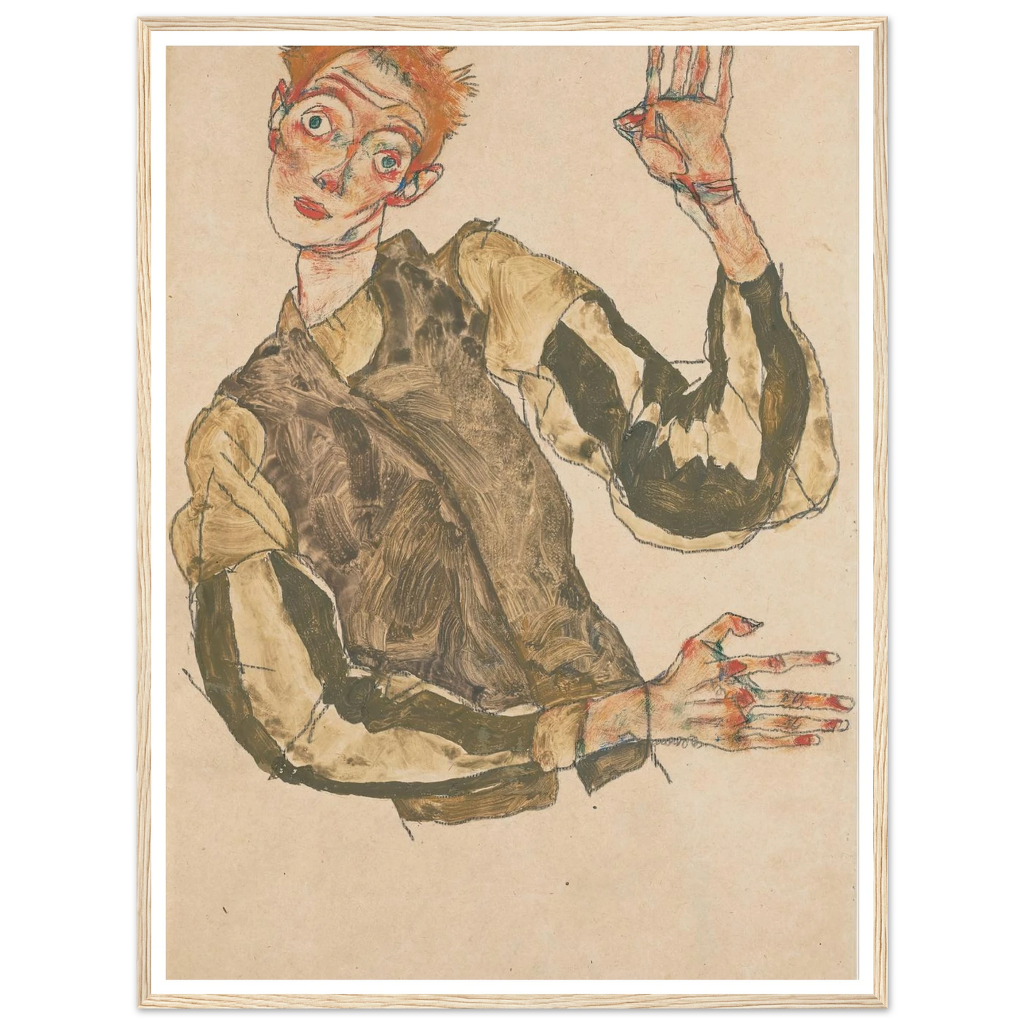 Self-Portrait with Striped Sleeves (1915) Art Print | Egon Schiele-Quipham Collections