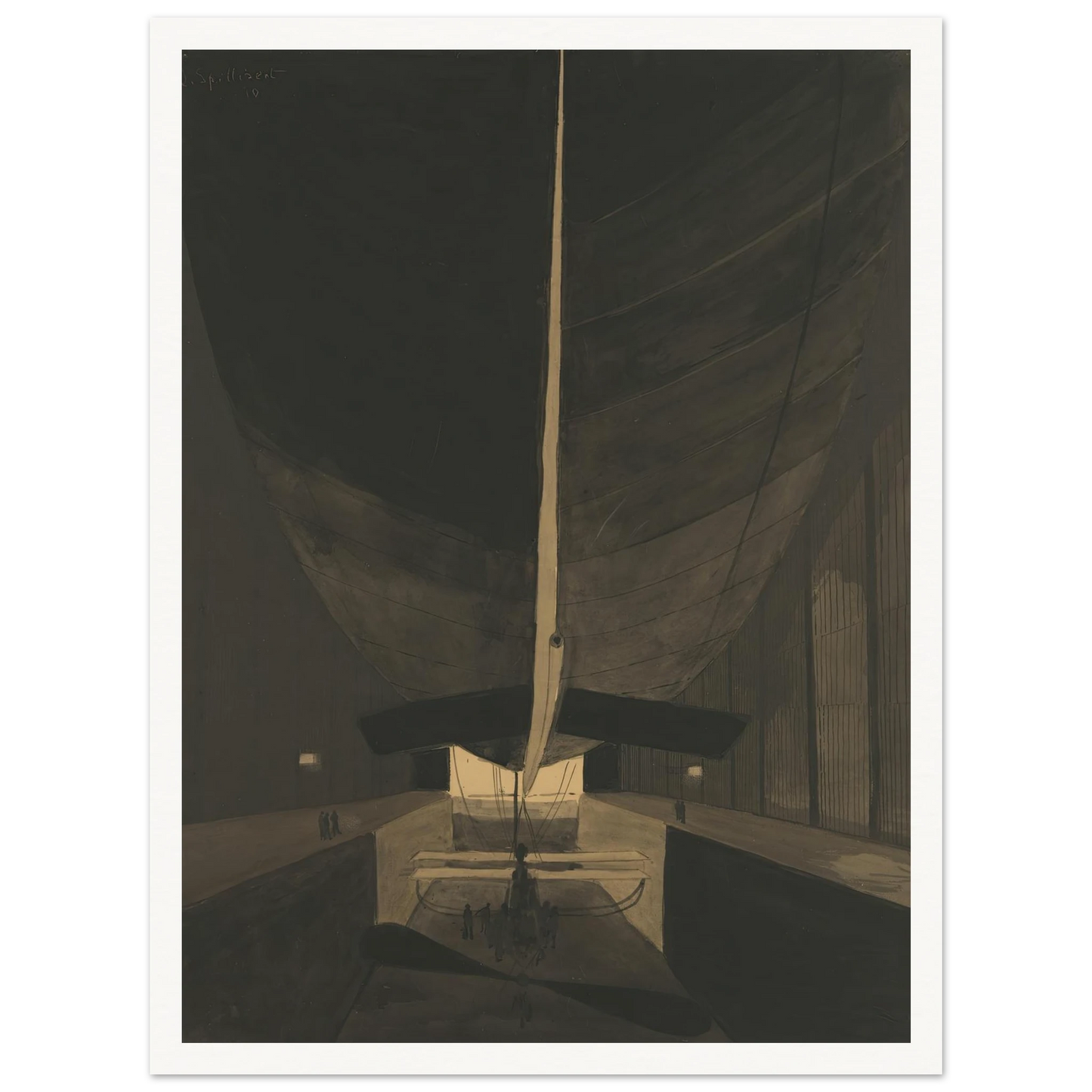 Het luchtschip Belgique II in zijn loods (1910) Art Print | Leon Spilliaert-Quipham Collections