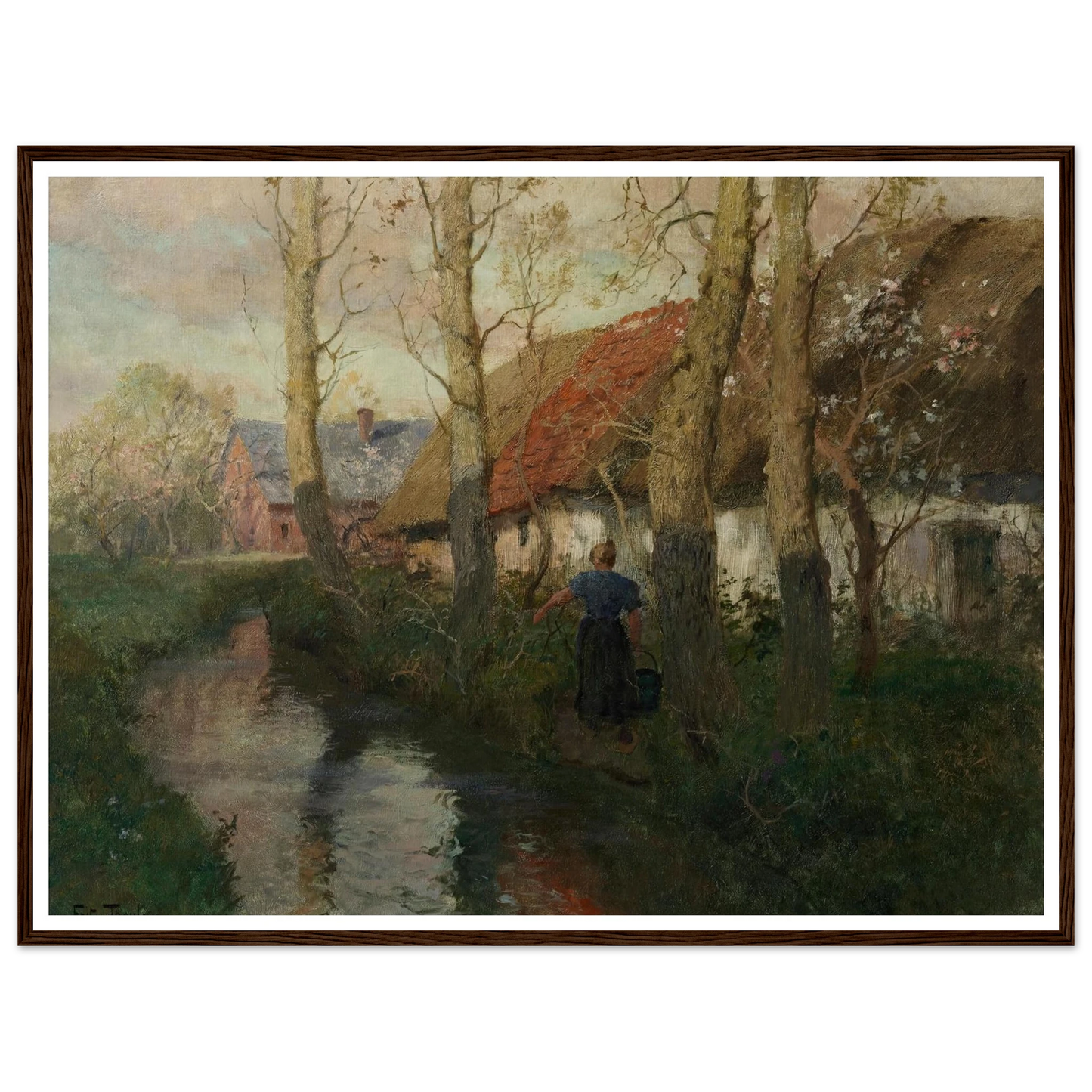 A River in Normandy with a Woman Carrying Water (circa 1894-1898) Art Print | Frits Thaulow-Quipham Collections