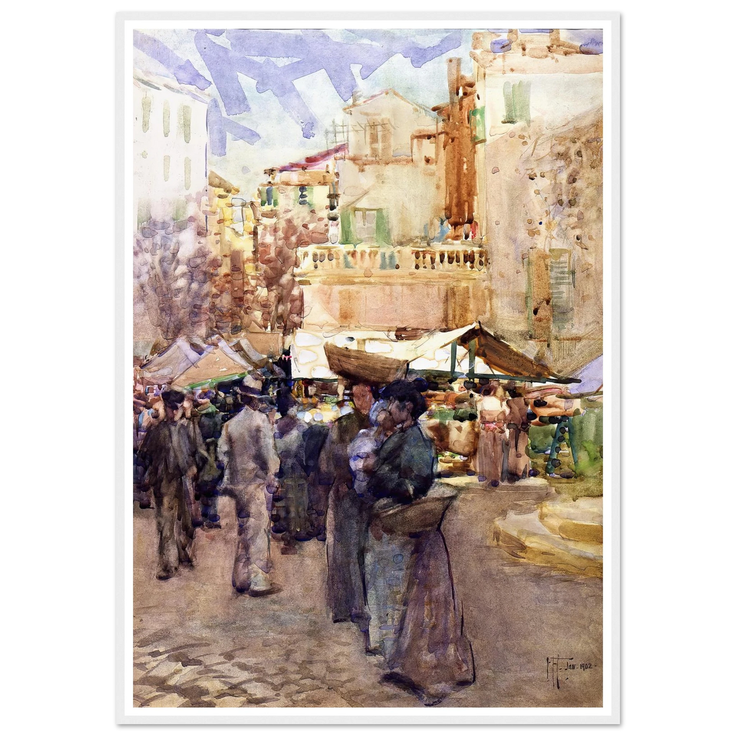 The market place, San Remo, Italy (1902) Art Print | Frances Hodgkins-Quipham Collections