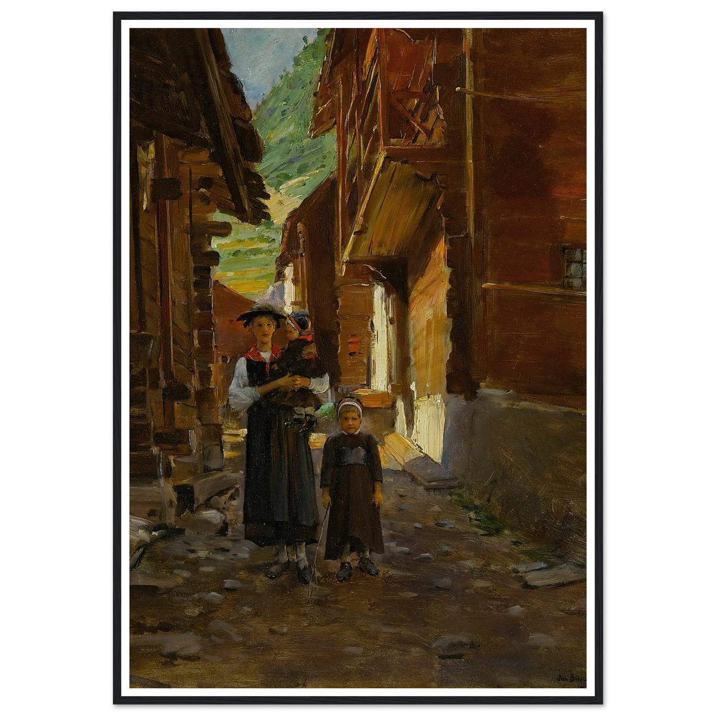 Jeune Femme Et Enfants Dans Un Paysage De Montagne Art Print | Jean Beraud-Quipham Collections