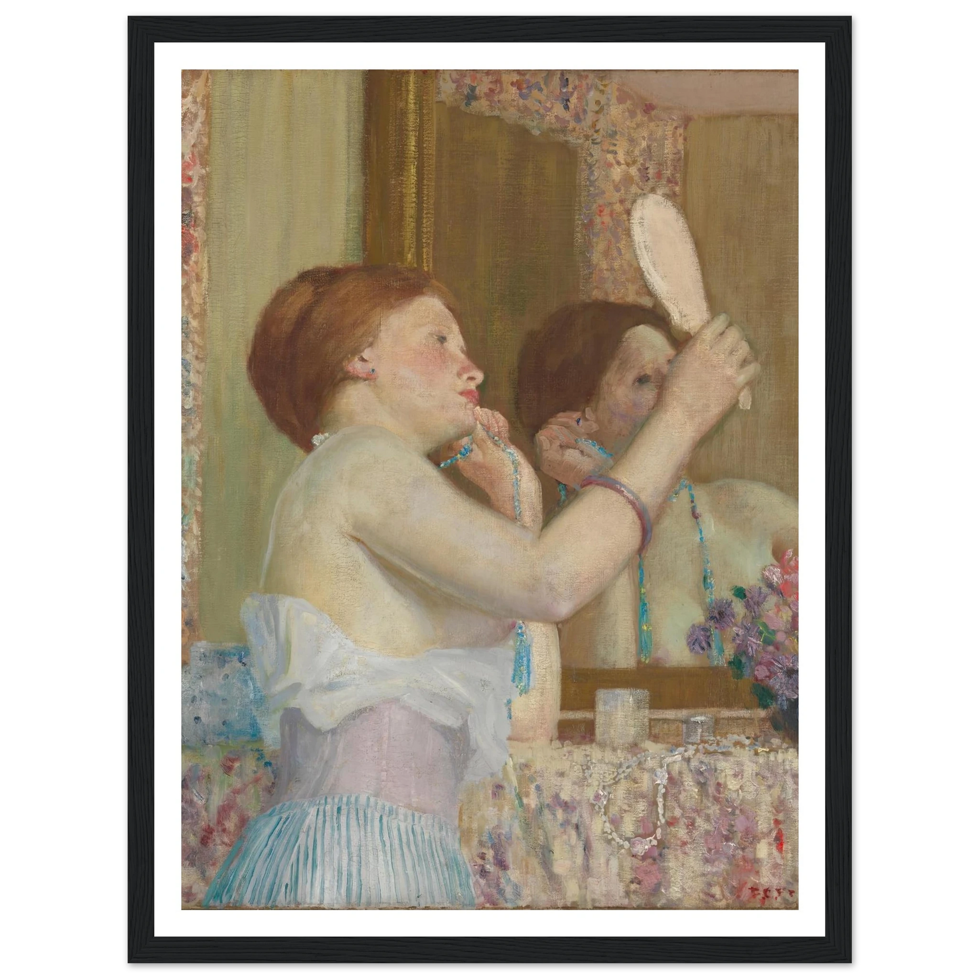 Woman with a Mirror (Femme qui se mire) (1911) Art Print | Frederick Carl Frieseke-Quipham Collections