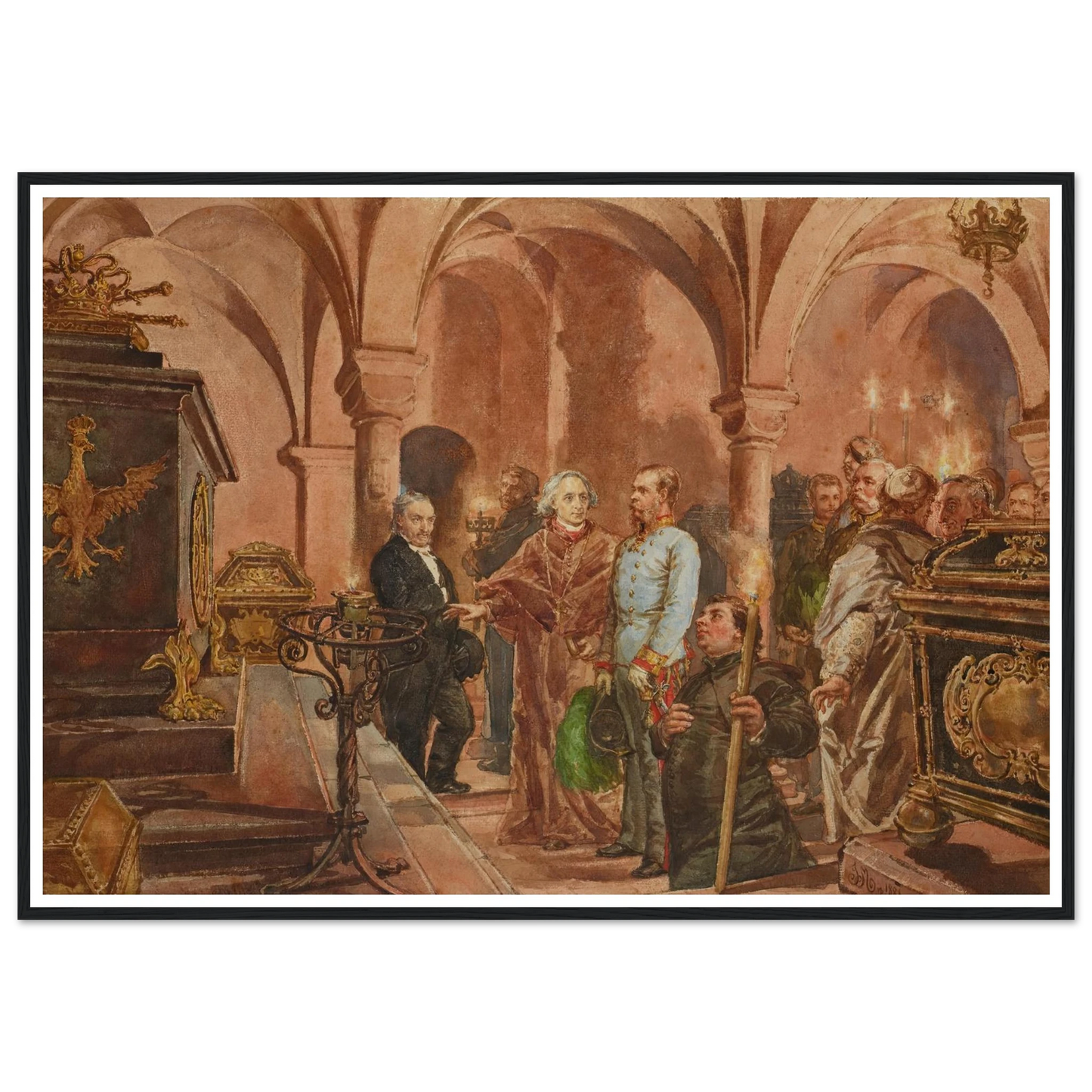 The Emperor in Front of the Sarcophagus of John III Sobieski in Saint Leonard’s Crypt under the Wawel Cathedral (1881) Art Print | Jan Matejko-Quipham Collections