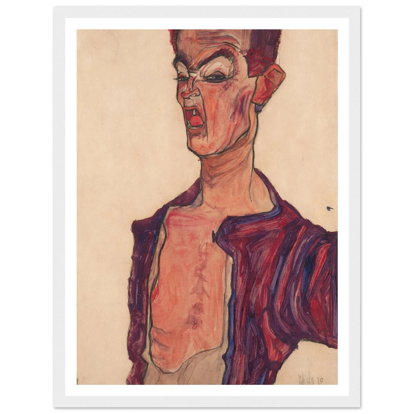 Self-Portrait, Grimacing (1910) Art Print | Egon Schiele-Quipham Collections