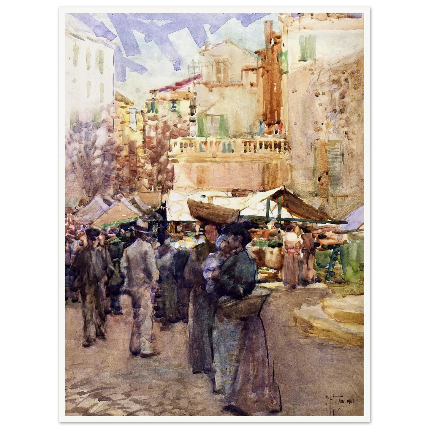 The market place, San Remo, Italy (1902) Art Print | Frances Hodgkins-Quipham Collections