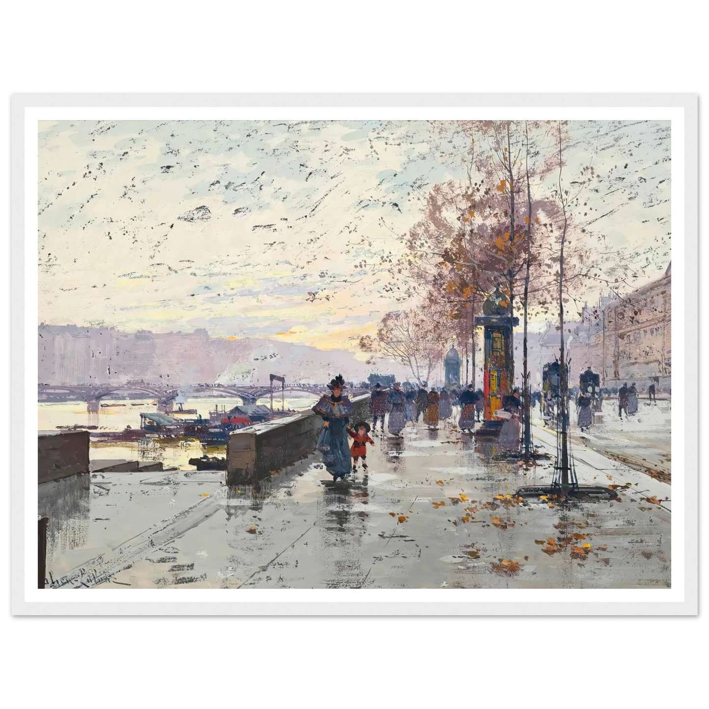 Figures at the Quai de Louvre, Paris Art Print | Eugene Galien Laloue-Quipham Collections
