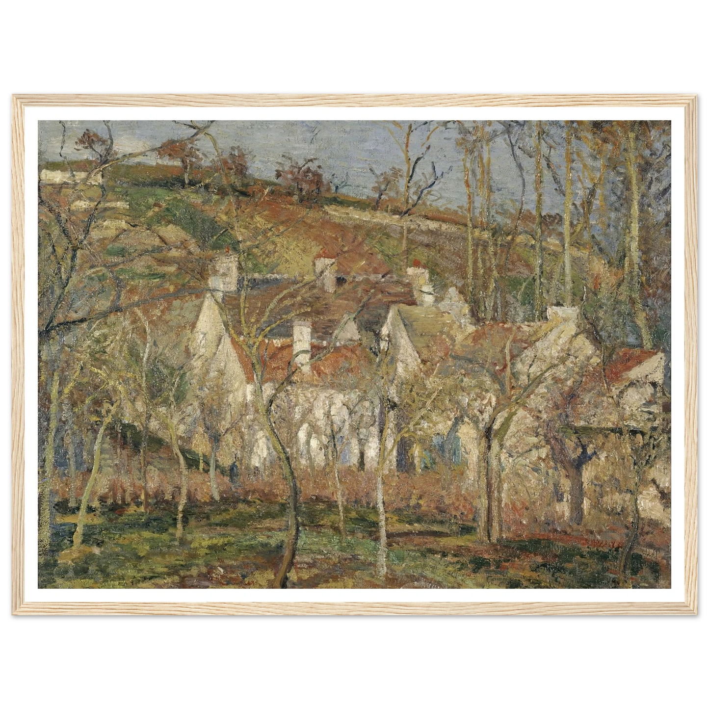 Red roofs, corner of a village, winter Art Print | Camille Pissarro-Quipham Collections