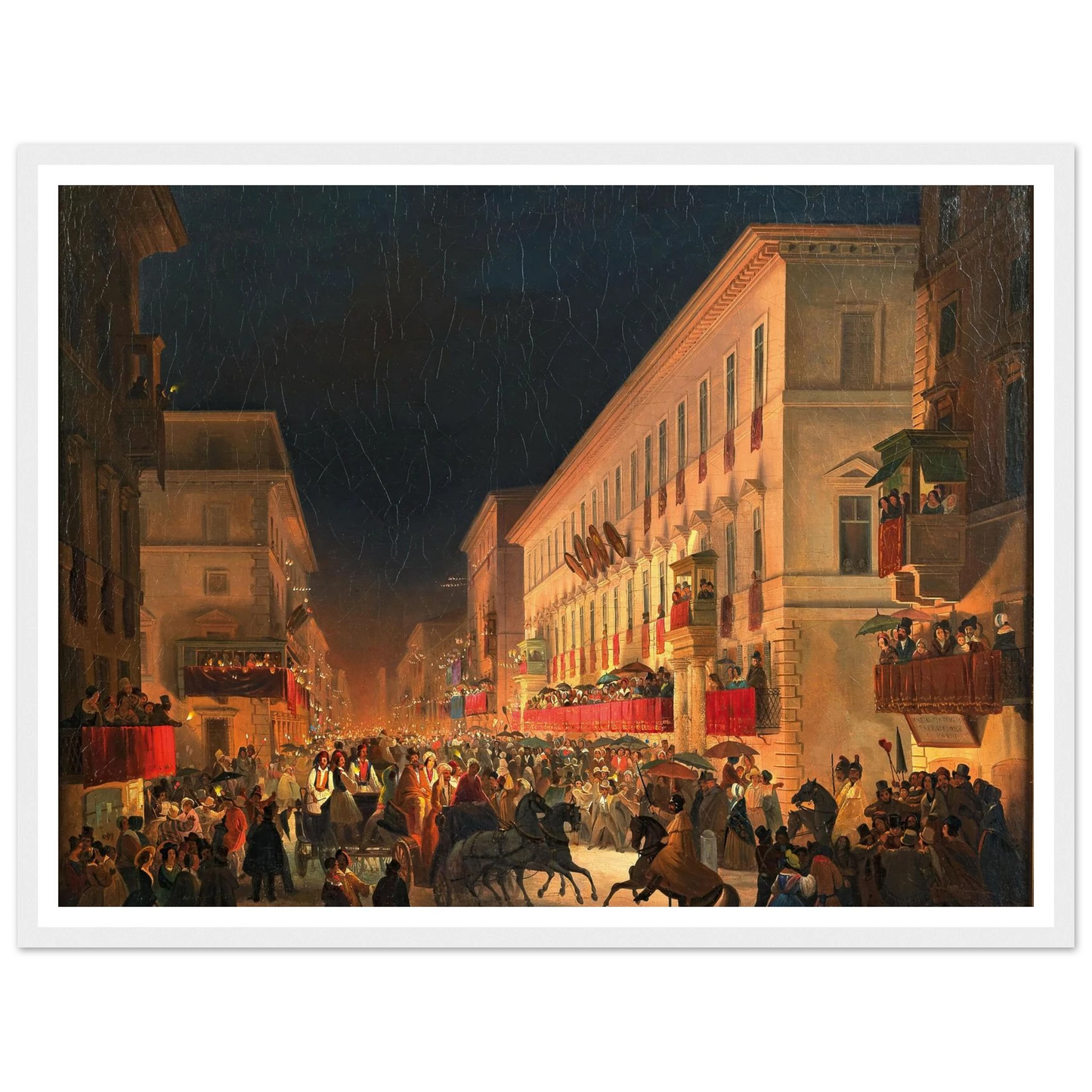 Carnival In Rome, The Feast Of Moccoletti Art Print | Ippolito Caffi-Quipham Collections