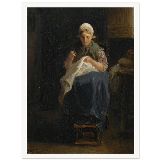 A peasant girl sewing Art Print | Jozef Israels-Quipham Collections