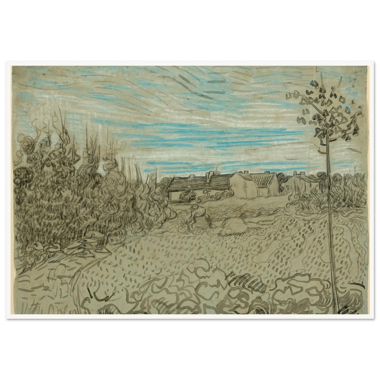 Cottages with a Woman Working in the Middle Ground (1890) Art Print | Vincent van Gogh-Quipham Collections