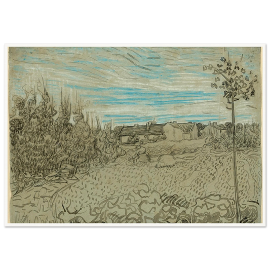 Cottages with a Woman Working in the Middle Ground (1890) Art Print | Vincent van Gogh-Quipham Collections