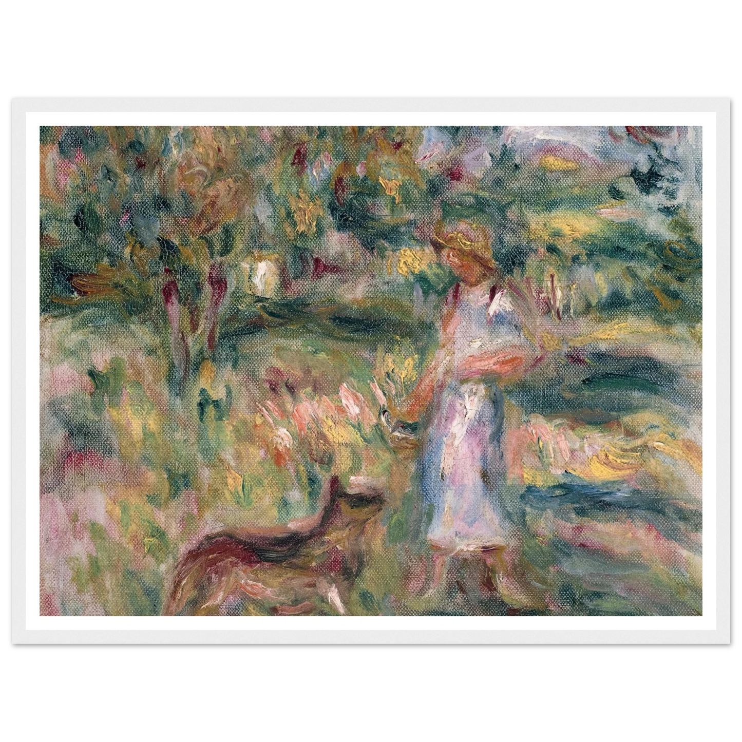 Paysage avec femme en bleu et Zaza à Cagnes (1919) Art Print | Pierre Auguste Renoir-Quipham Collections