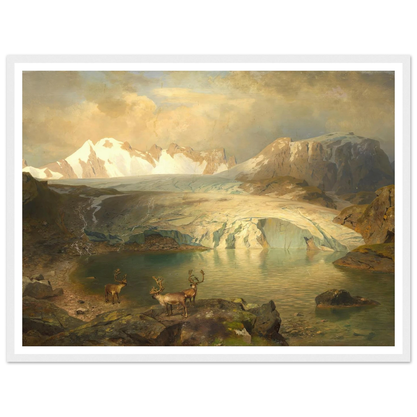 Fjordlandschaft mit Gletscher und Rentieren (1896) Art Print | August Wilhelm Leu-Quipham Collections