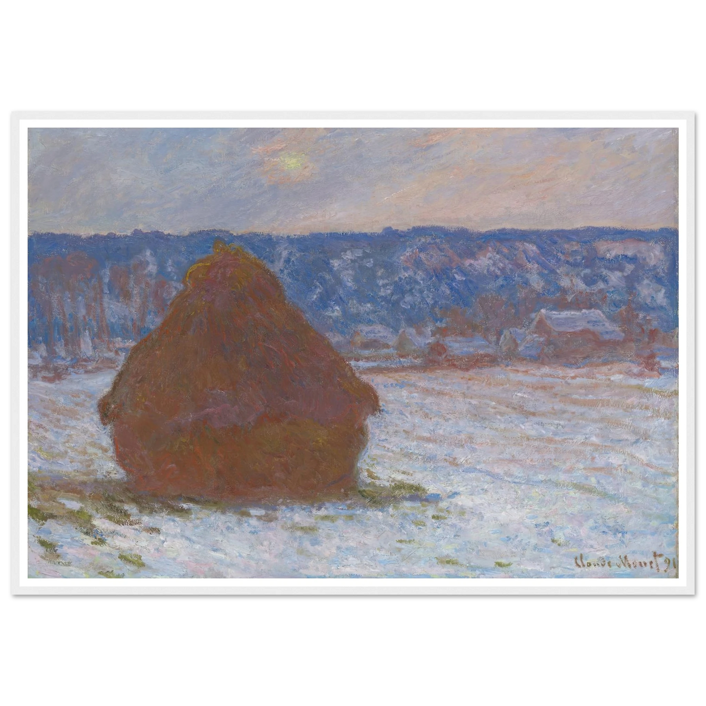 Stack of Wheat (Snow Effect, Overcast Day) (1890-91) Art Print | Claude Monet-Quipham Collections