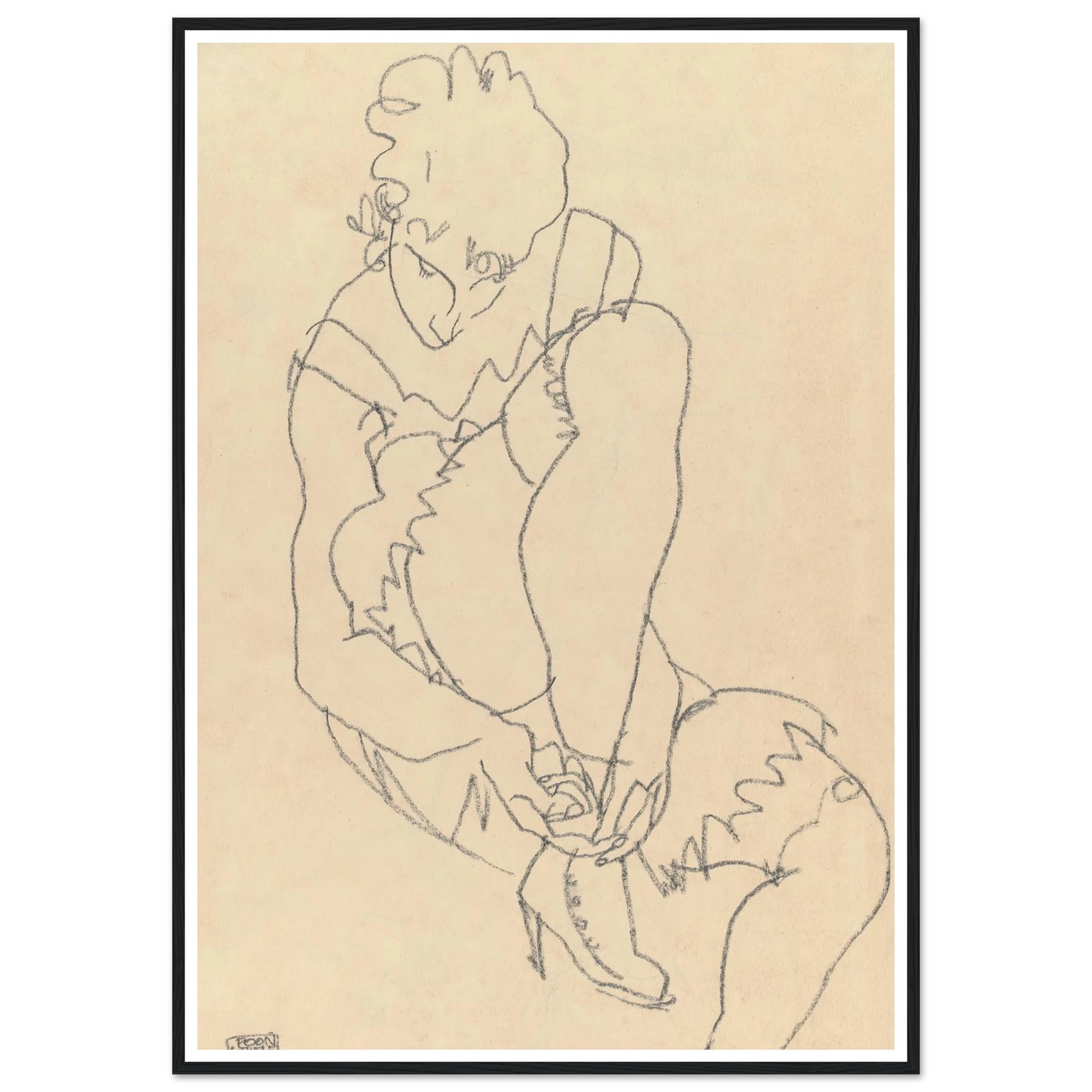 Woman Buttoning Her Shoes (1915) Art Print | Egon Schiele-Quipham Collections