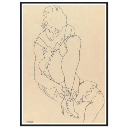 Woman Buttoning Her Shoes (1915) Art Print | Egon Schiele-Quipham Collections