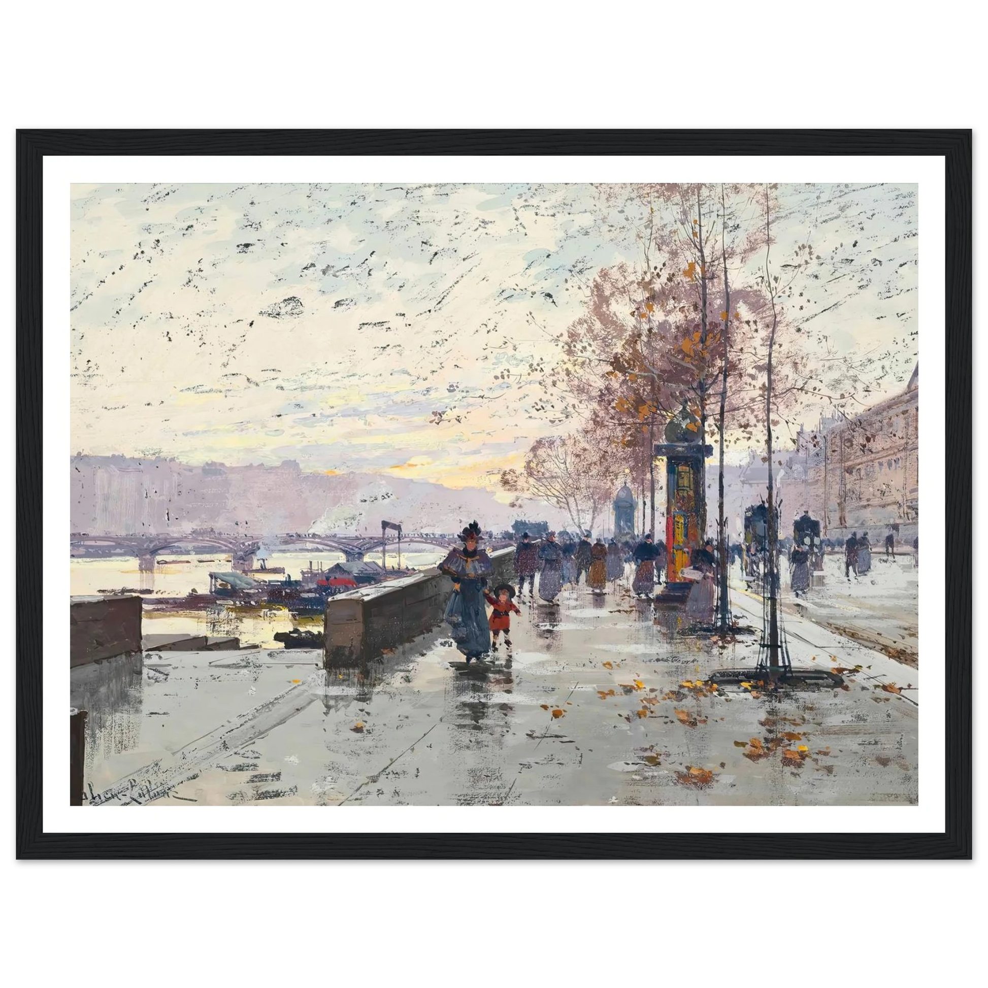 Figures at the Quai de Louvre, Paris Art Print | Eugene Galien Laloue-Quipham Collections