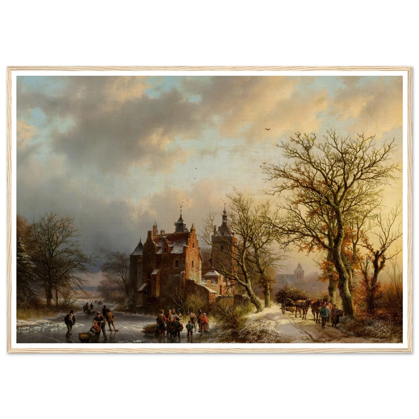 Winter landscape with wood gatherers and skaters (1854) Art Print | Barend Cornelis Koekkoek-Quipham Collections