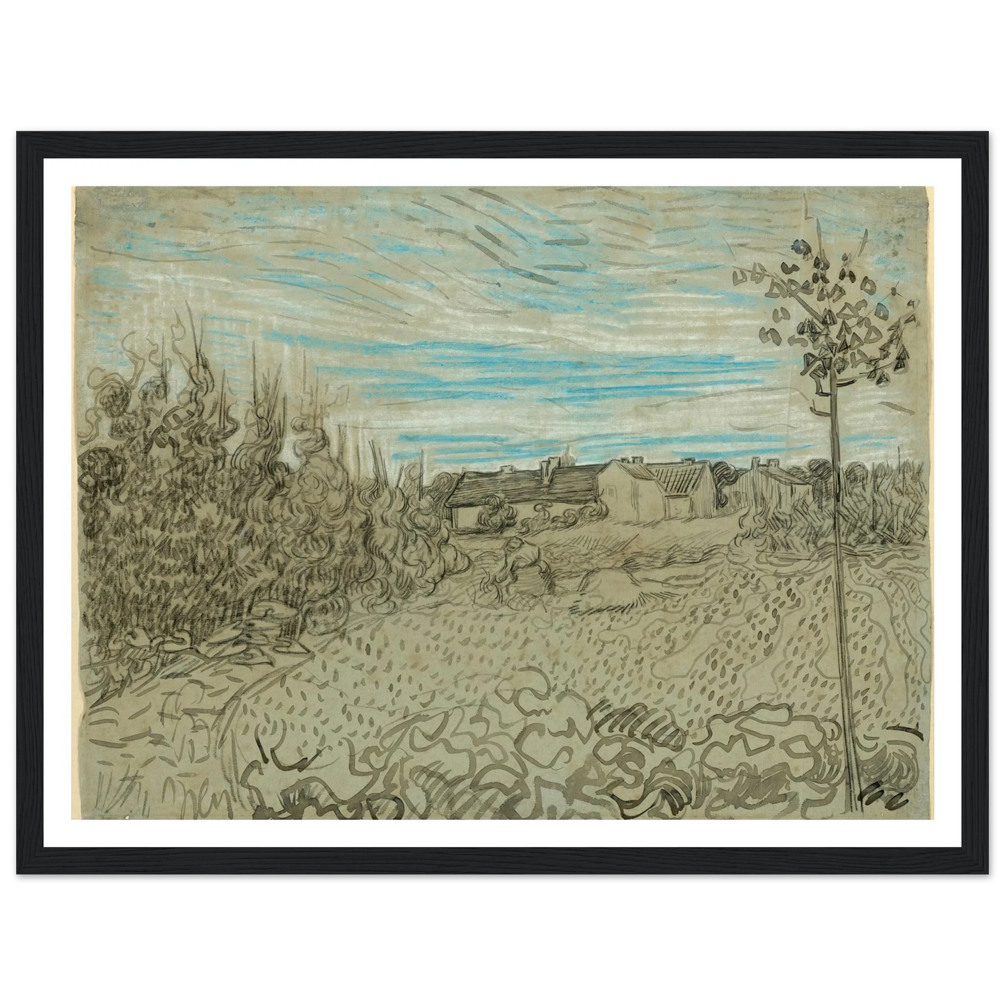 Cottages with a Woman Working in the Middle Ground (1890) Art Print | Vincent van Gogh-Quipham Collections