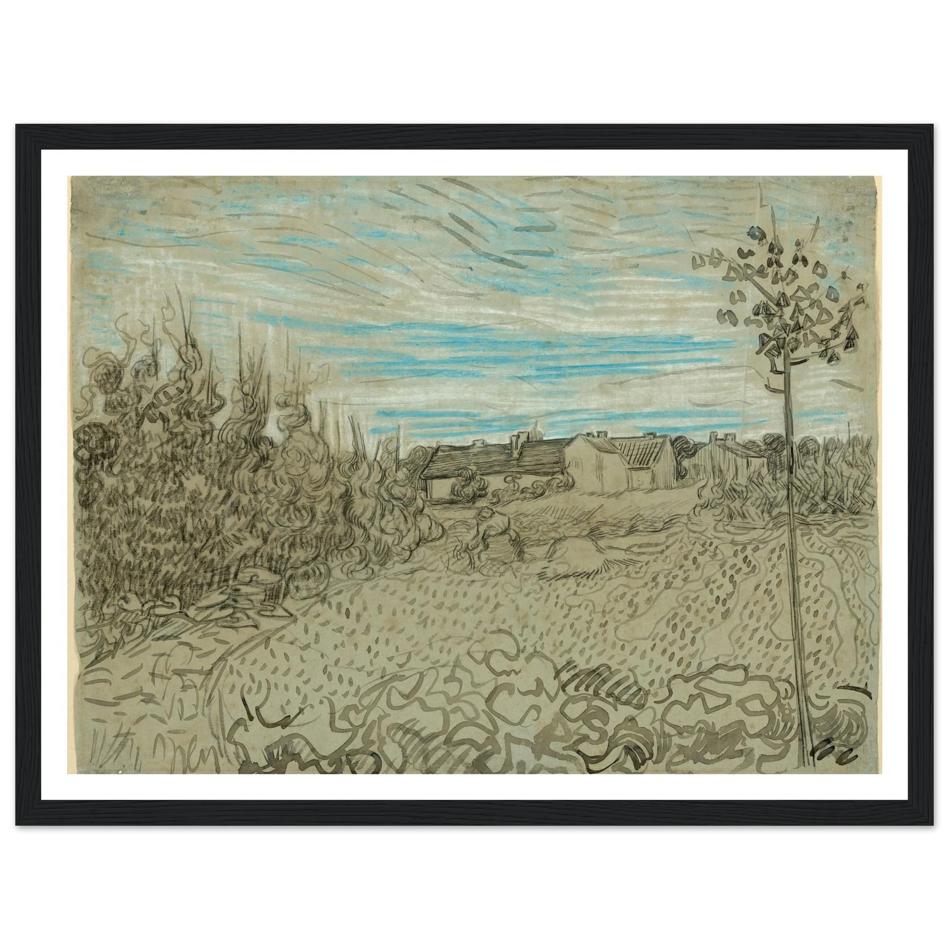 Cottages with a Woman Working in the Middle Ground (1890) Art Print | Vincent van Gogh-Quipham Collections