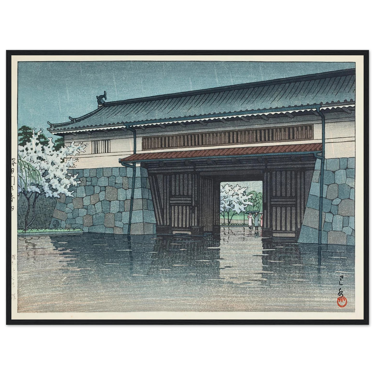 Sakuradamon no harusame (Spring rain at Sakurada Gate) (1952) Art Print | Kawase Hasui-Quipham Collections