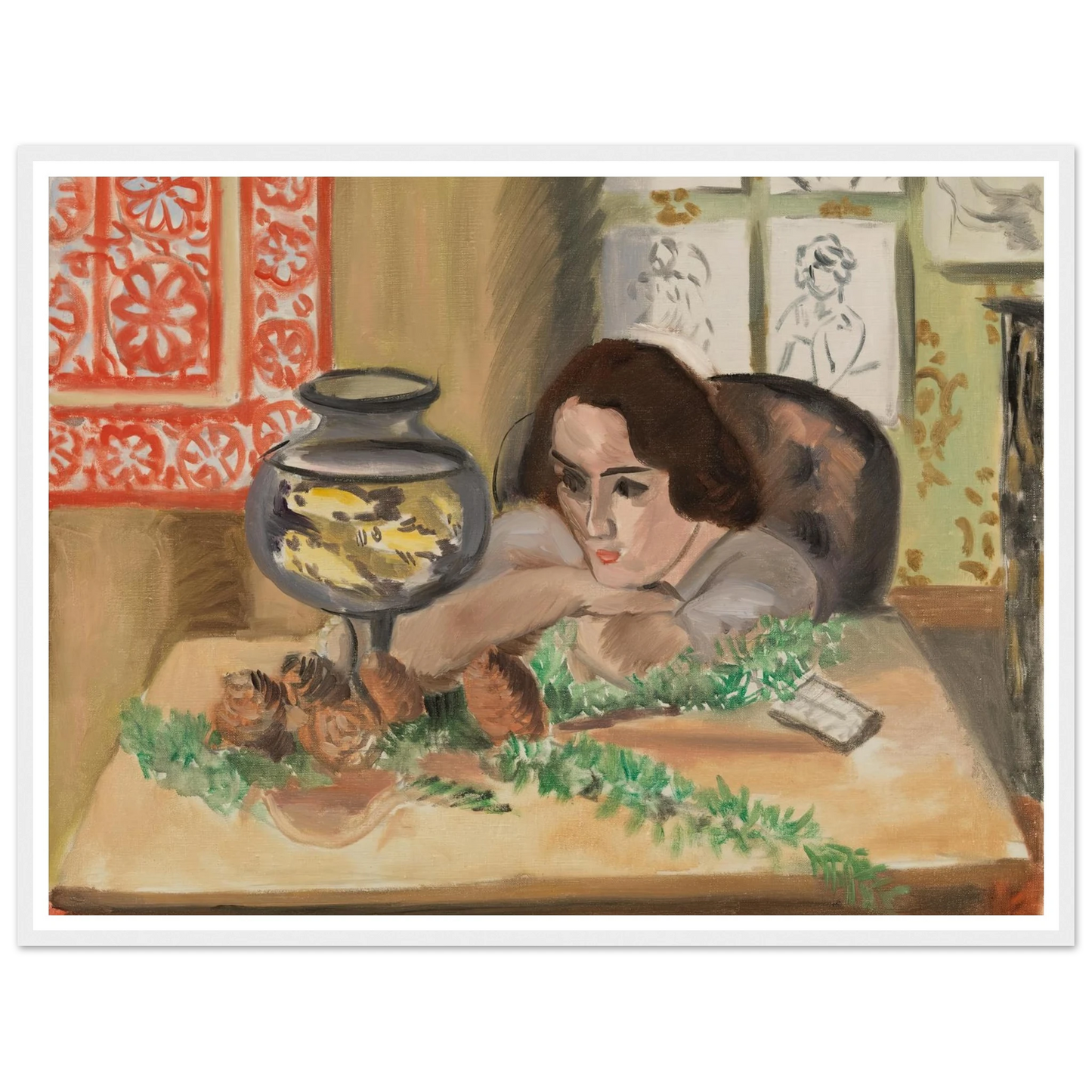 Young Woman before an Aquarium (Jeune fille devant un aquarium) (1921-1922) Art Print | Henri Matisse-Quipham Collections