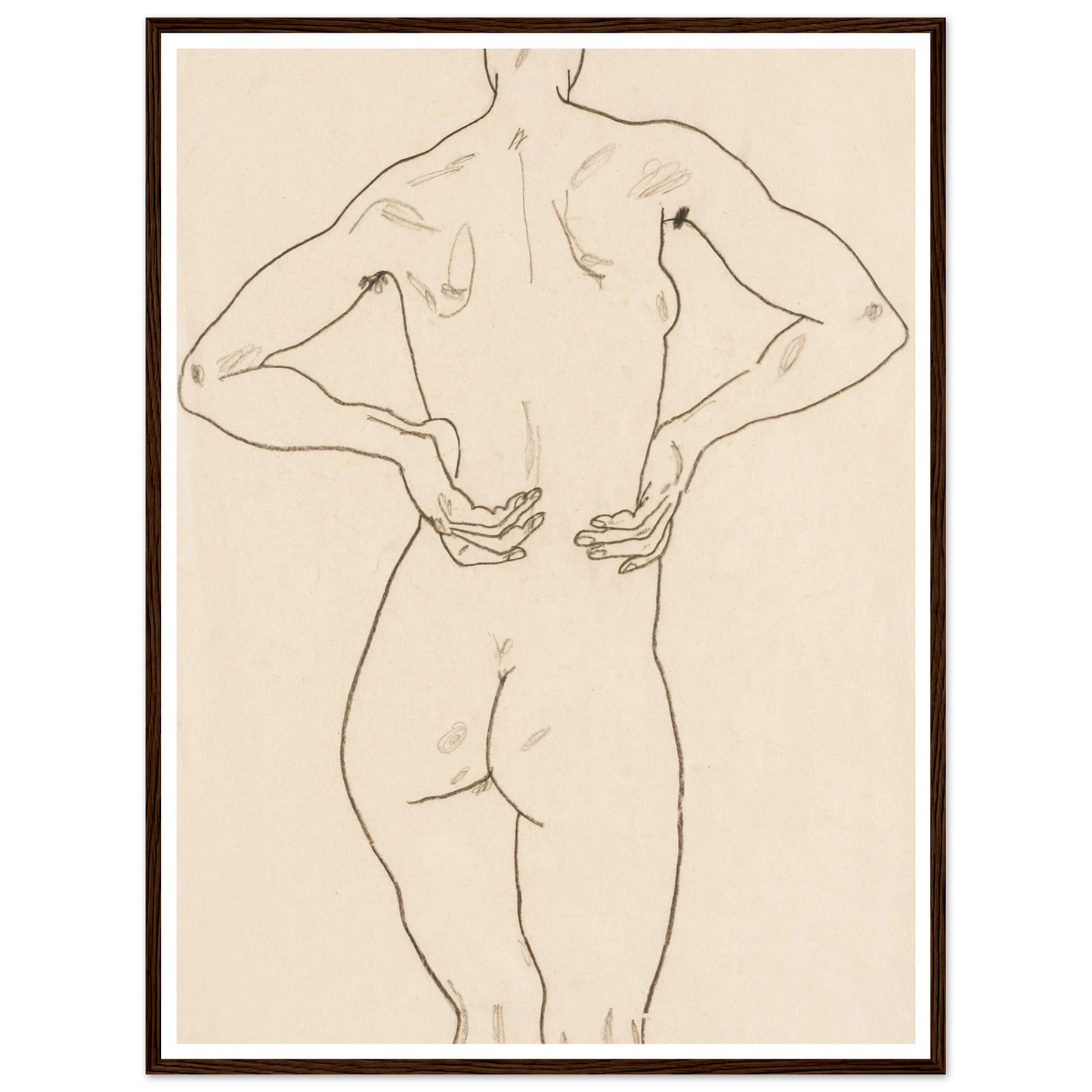 Weiblicher Rückenakt, die Hände auf der Hüfte Art Print | Egon Schiele-Quipham Collections