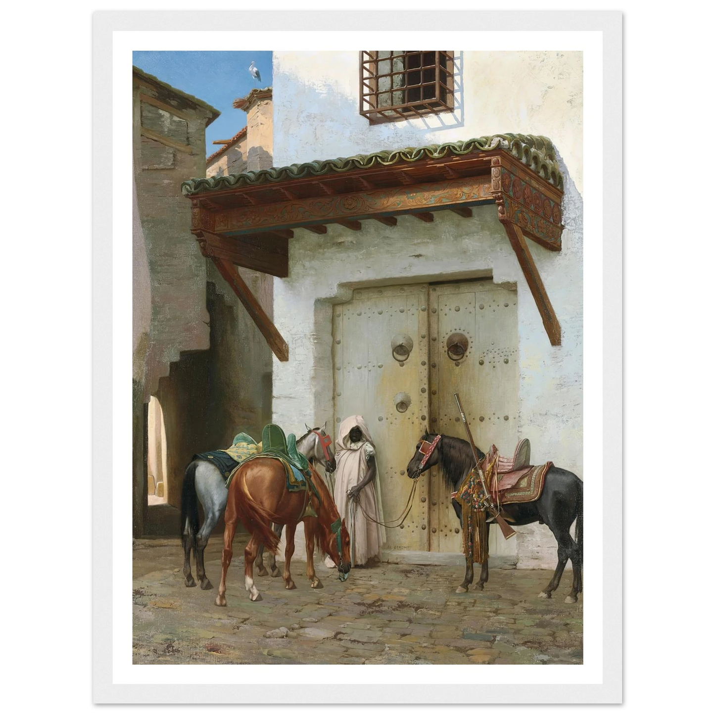Chevaux tenus par un esclave (La Halte) (1875) Art Print | Jean Leon Gerome-Quipham Collections