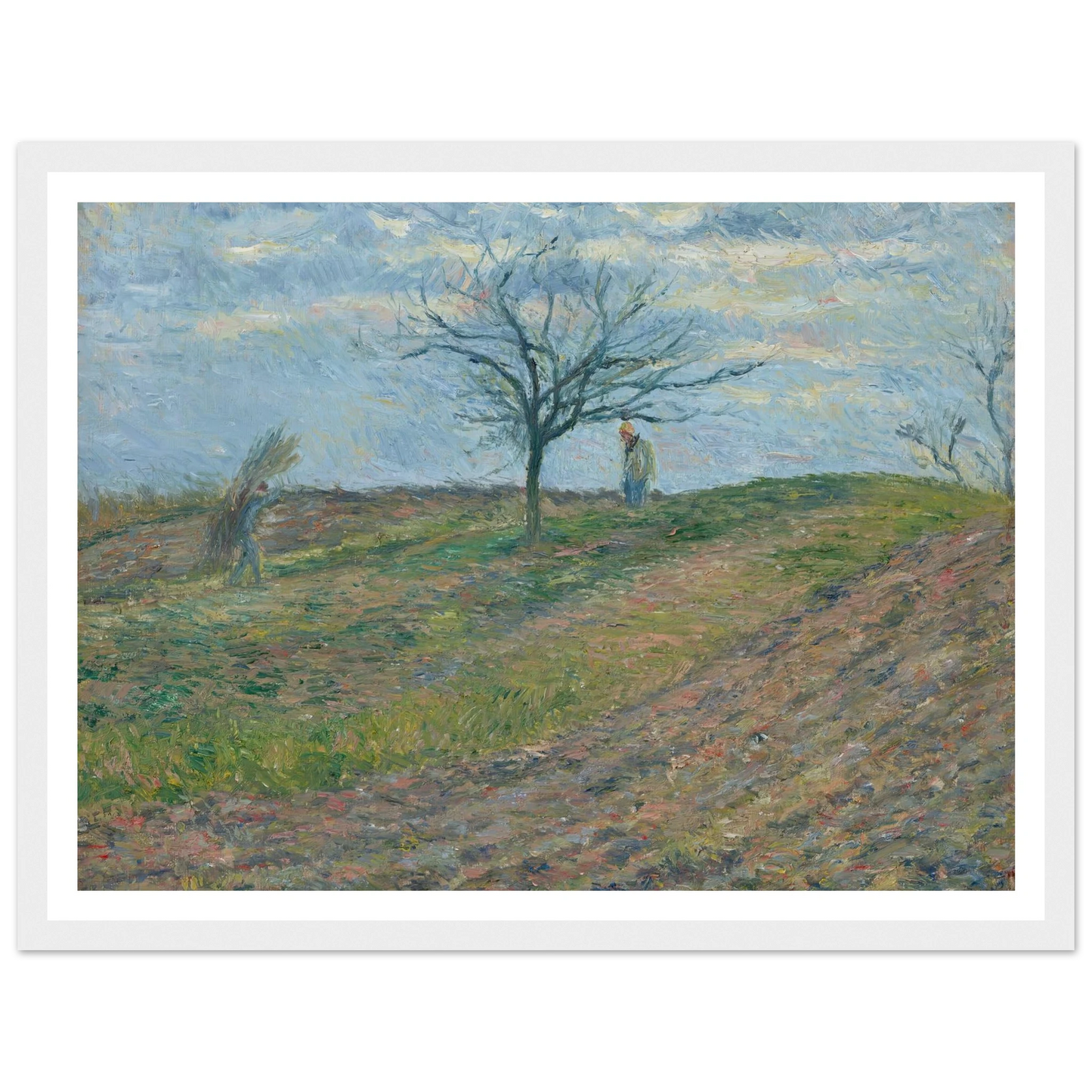 Terre labourée en hiver, avec un homme portant un fagot (1877) Art Print | Camille Pissarro-Quipham Collections