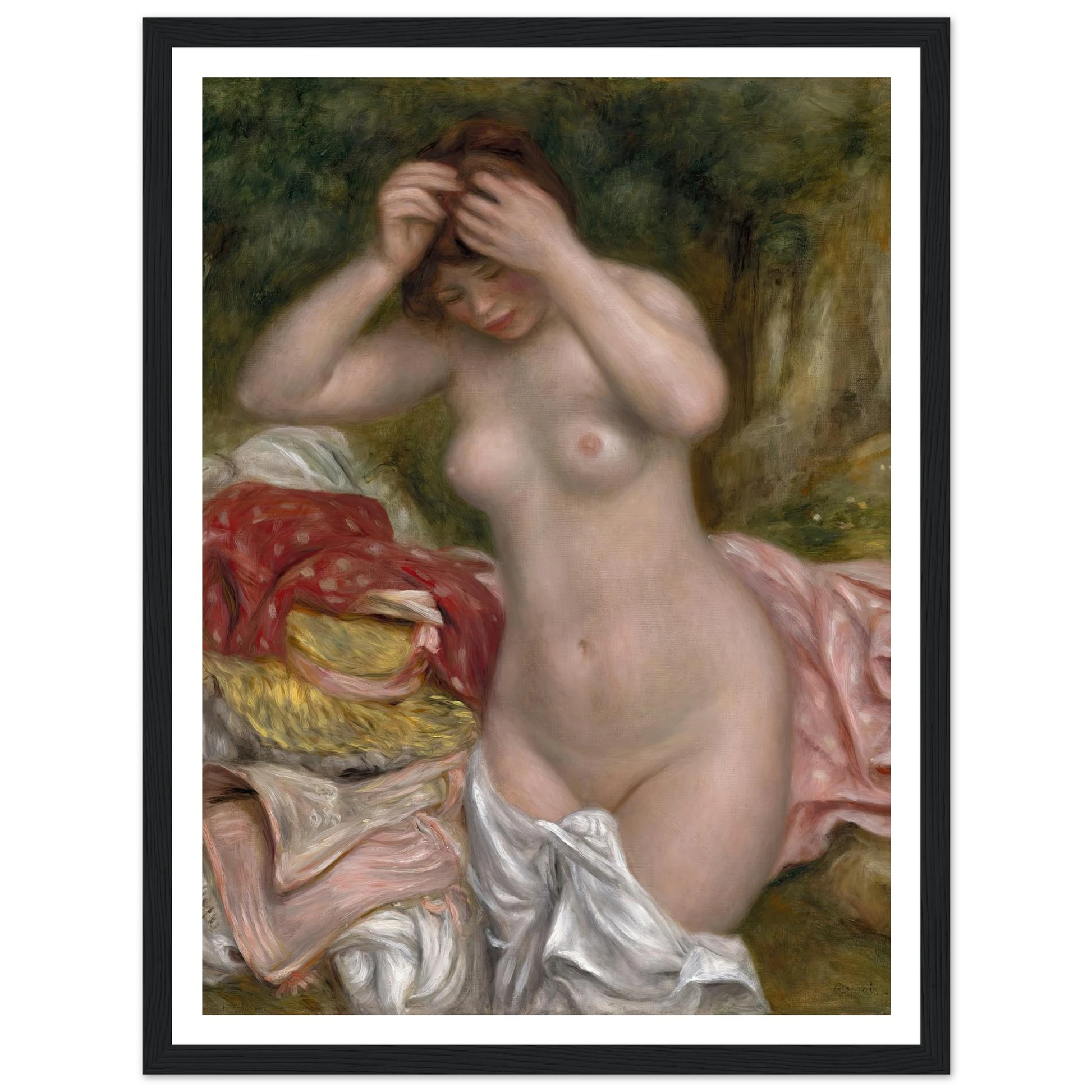 Bather Arranging Her Hair (1893) Art Print | Pierre Auguste Renoir-Quipham Collections