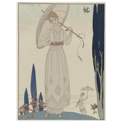 Le cyprès et la rose ; Robe d’été de Doeuillet (1914) Art Print | George Barbier-Quipham Collections